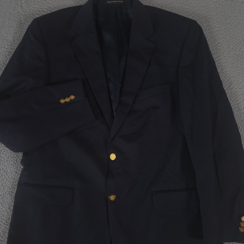 VINTAGE‎ Botany 500 Blazer Mens 44 Long Navy Pure Virgin Wool Gold Crest Buttons